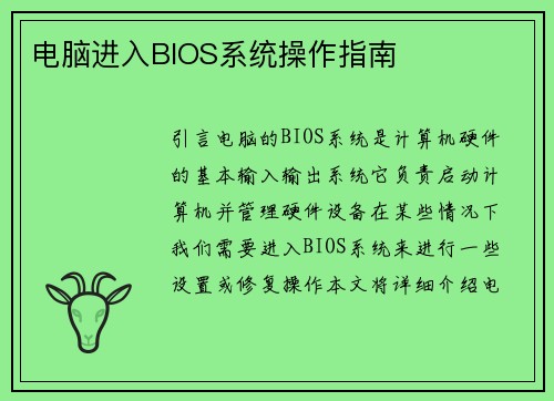 电脑进入BIOS系统操作指南